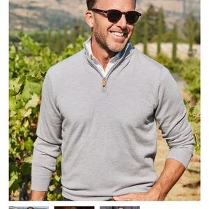 NEW Collars & Co Gray Melange Australian Merino Quarter Zip Sweater Large